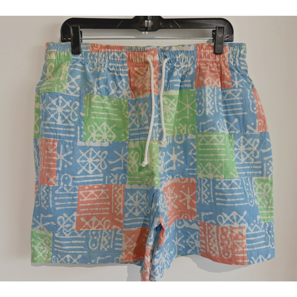 J McLaughlin Swim Trunks Shorts USA Mens Size L Patchwork Pockets Drawstring $75